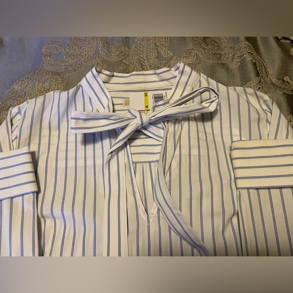 NEW Michael Michael Kors Long Sleeve Bow Neck Striped Blouse Shirt - Picture 4 of 8